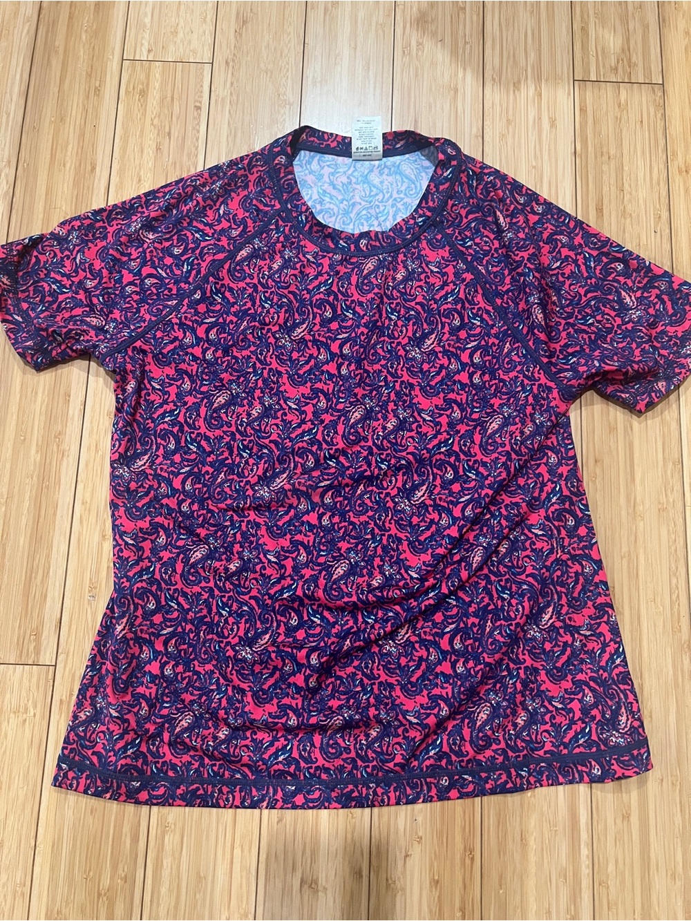 NWOT Lark & Ro Navy and Pink Paisley Rash Guard Swim Top sz L